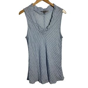 Flax Womens Blue 100% Linen Sleeveless V-Neck Braided Trim Tank Top Size M Coast